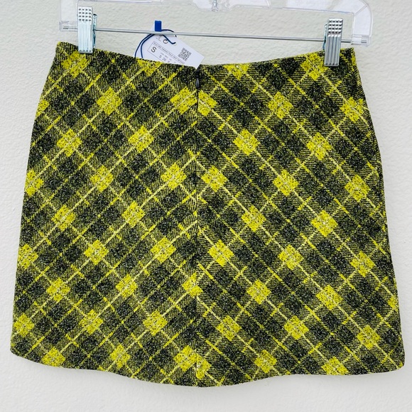 NWT! ZARA plaid mini skirt yellow-green check wool | schoolgirl style Size Small - Picture 8 of 10